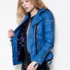 biker womens leather jacket blue quilted