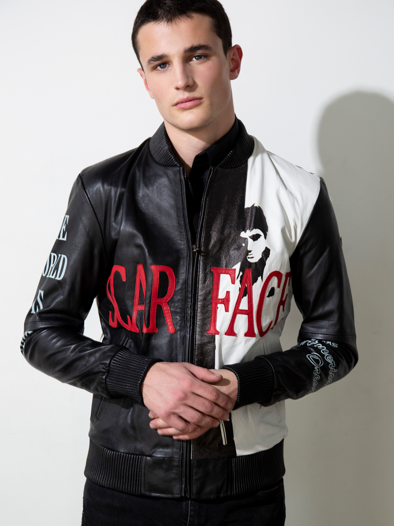 mens scarface supreme leather bomber jacket