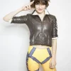 Womens Overwatch Tracer Jacket Brown Leather White Fur Lining