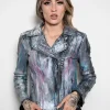 Womens Hand-painted Metallic Color Splash Leather Jacket
