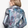 Womens Hand-painted Metallic Color Splash Leather Jacket