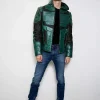 Mens Hand-Painted Chrome Green Archer Leather Jacket (1)