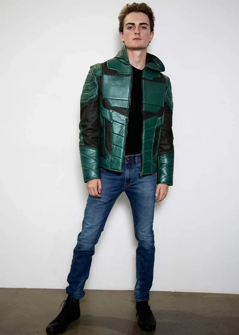 Mens Hand-Painted Chrome Green Archer Leather Jacket (1)