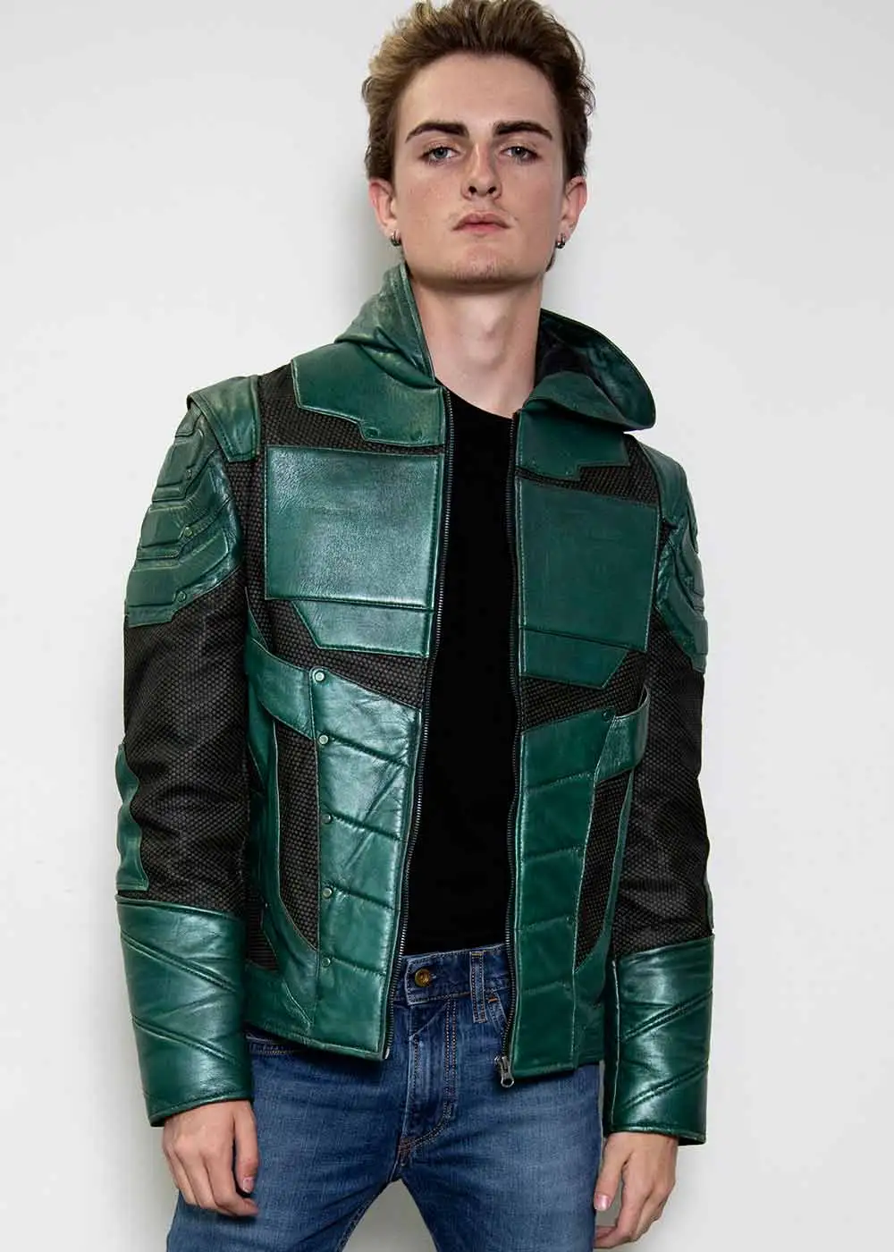 Mens Hand-Painted Chrome Green Archer Leather Jacket (3)