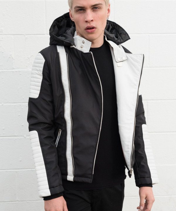 Mens Ninja Leather Jacket Black White