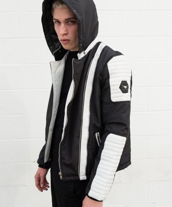 Mens Ninja Leather Jacket Black White