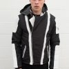 Mens Ninja Quilted Biker Leather Jacket Black White Contrast