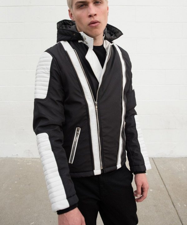 Mens Ninja Leather Jacket Black White