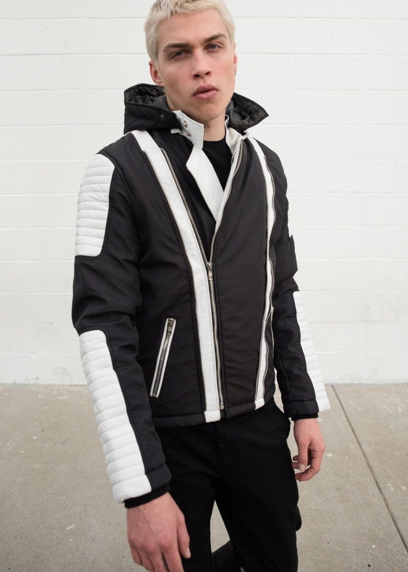 Mens Ninja Leather Jacket Black White
