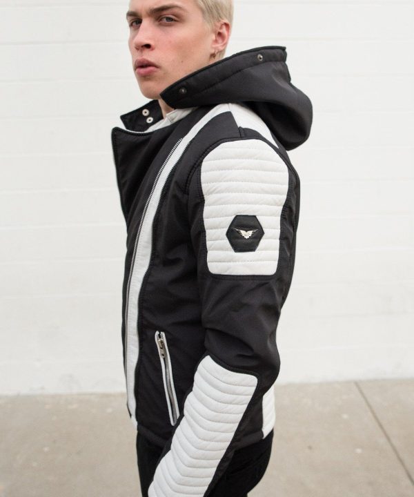 Mens Ninja Leather Jacket Black White Contrast