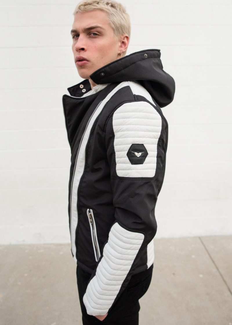 Mens Ninja Leather Jacket Black White Contrast