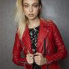 Womens Quilted Leather Motorcycle Jacket Red