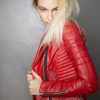 Womens Quilted Leather Motorcycle Jacket Red