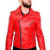 Mens Quilted Biker Leather Motorcycle Jacket Red