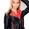 Womens Fashion Leather Jacket Black Red Contrast