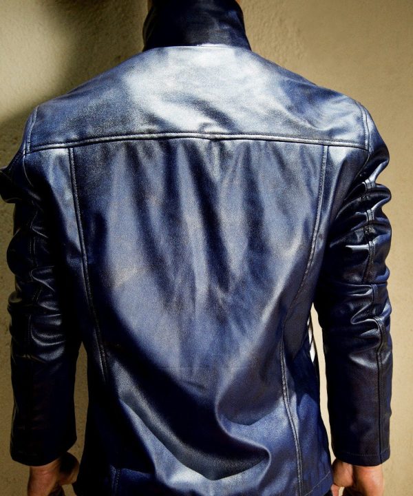 Mens Spiderman Venom Leather Jacket Blue Weathered