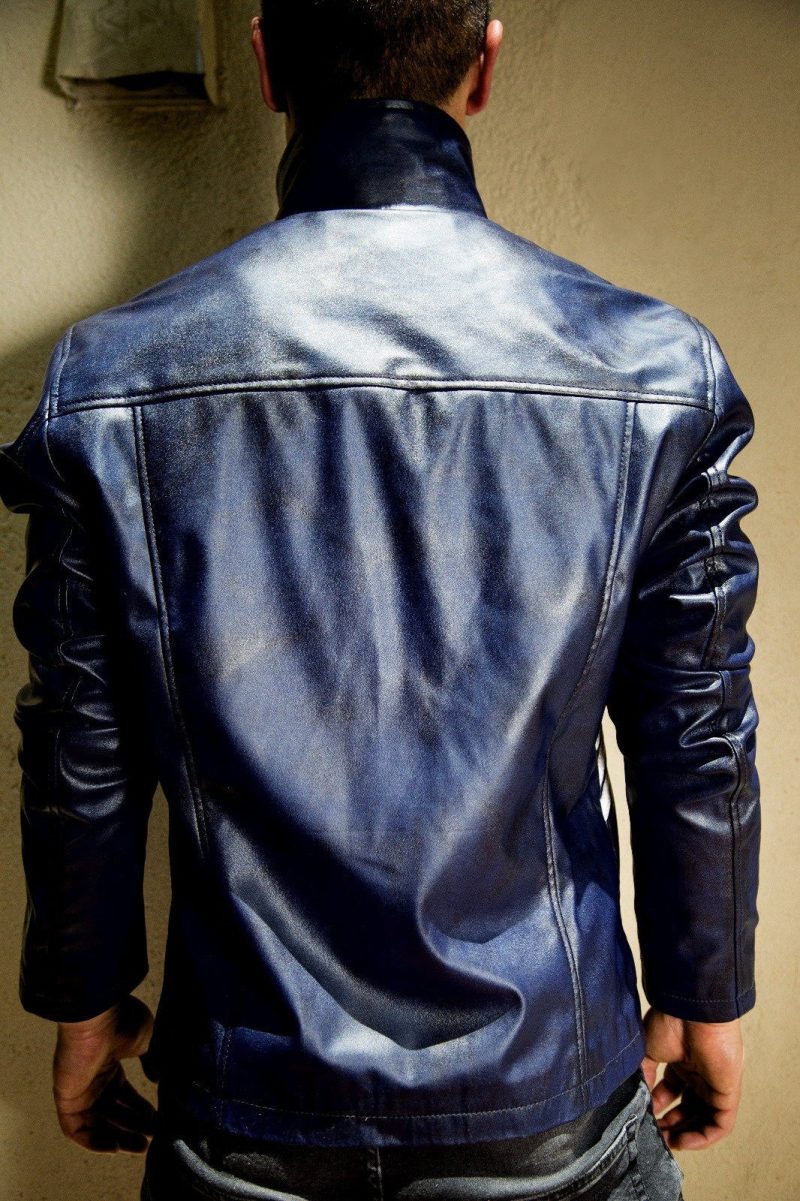 Mens Spiderman Venom Leather Jacket Blue Weathered