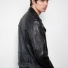 Mens Dome Studded Collar Black Motorcycle Leather Jacket