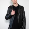 Mens Dome Studded Collar Black Motorcycle Leather Jacket