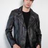 Nathan Smooth Studded Shoulder Black Moto Leather Jacket