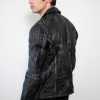 Nathan Black Motorcycle Leather Jacket Studded Shoulders Back