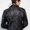 Nathan Smooth Studded Shoulders Black Moto Leather Jacket Back