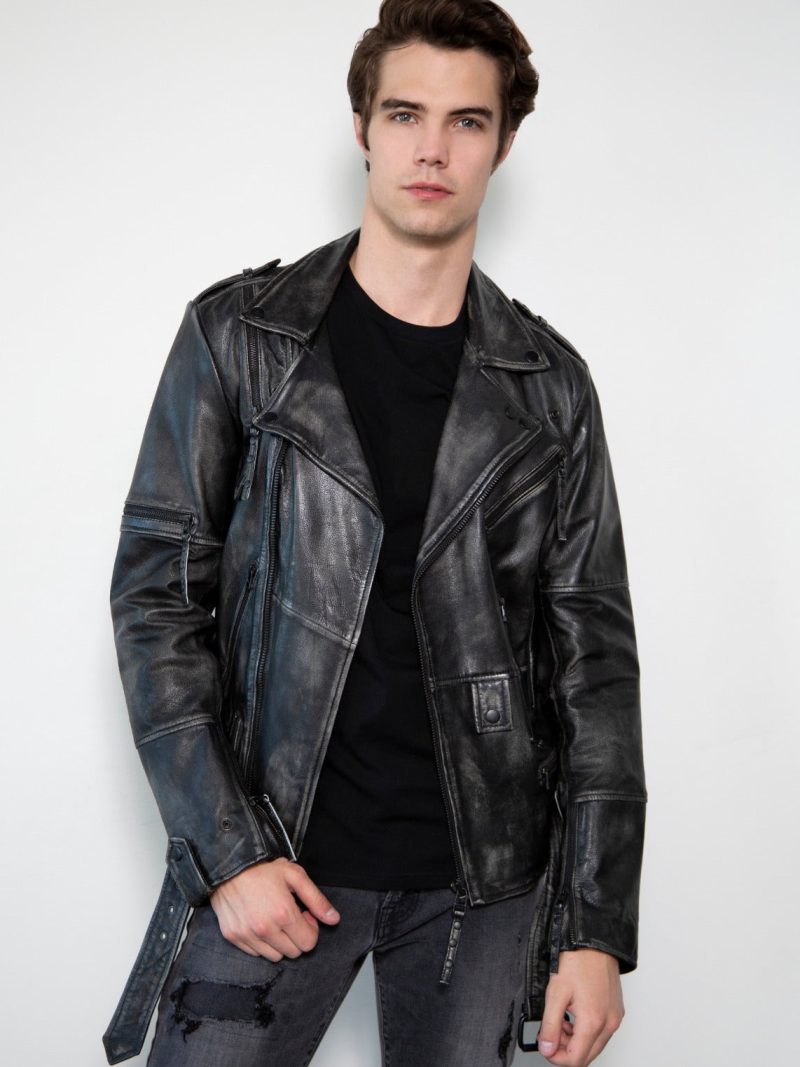 Taylor Rub-off Zippered Gray Motorcycle Leather Jacket