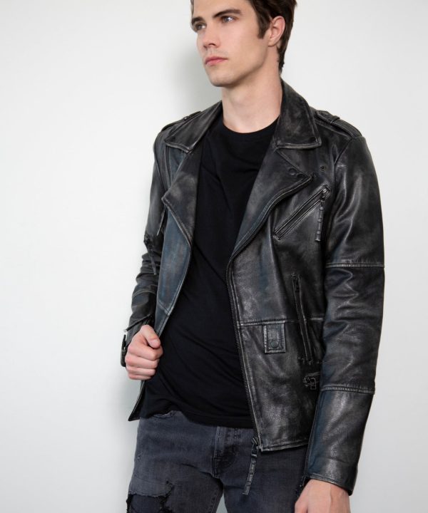 Gray worn out style Motorcacle Leather Jacket