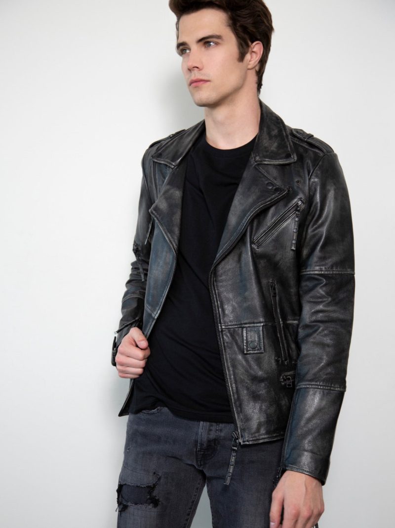 Gray worn out style Motorcacle Leather Jacket