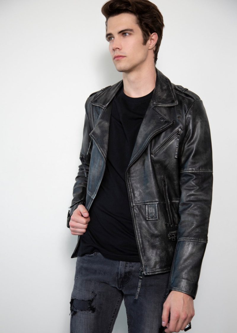 Gray worn out style Motorcacle Leather Jacket