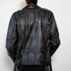 Taylor rub-off zippered Motorcycle Gray Leather Jacket Back