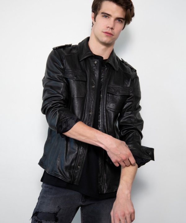 Black Draco Nero Napa Leather Shirt