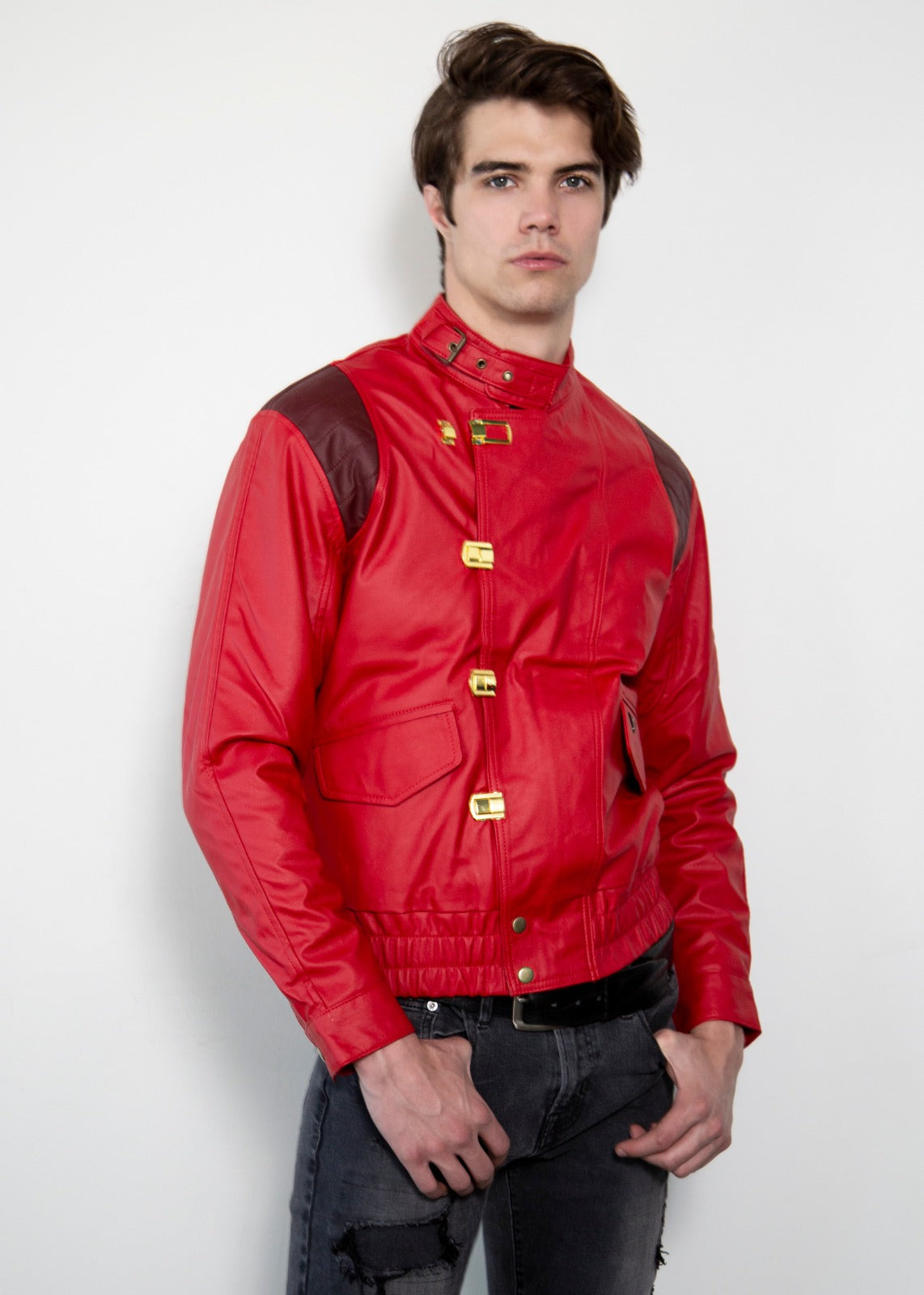 Akira Kaneda screen accurate Red Leather Jacket with Pill on Back
