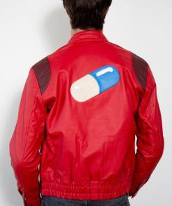 Mens Akira Kaneda Red Leather Motorcycle Jacket with Pill Design