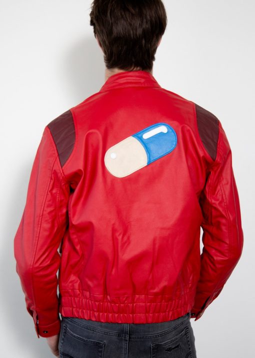 Mens Akira Kaneda Red Leather Motorcycle Jacket with Pill Design
