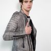 Mens Fashion Gray Quilted Motorcycle Leather Jacket