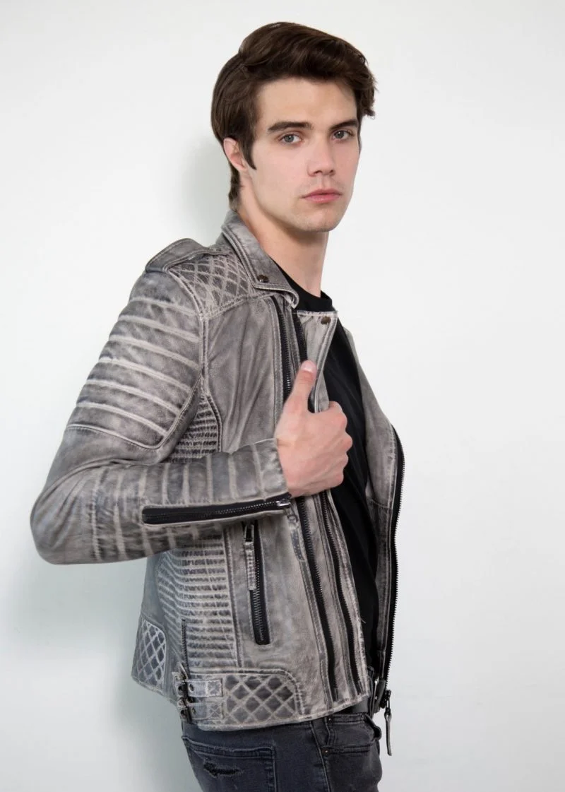 Buy Mens Quilted Charcoal Gray Leather Motorcycle Jacket LucaJackets