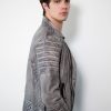 Mens Gray Quilted Charcoal Moto Leather Jacket