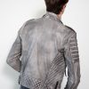 Charcoal Gray Quilted Leather Jacket