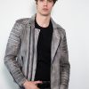Gray Charcoal Quilted Motorcycle Leather Jacket
