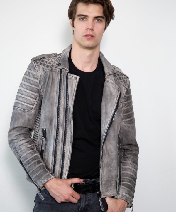 Gray Charcoal Quilted Motorcycle Leather Jacket