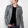 Smooth Gray Quilted Moto Leather Jacket
