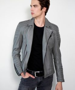 Smooth Gray Quilted Moto Leather Jacket