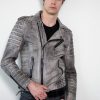 Gray Black quilted Moto Leather Jacket Charcoal Finish
