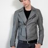 Mens Smooth Gray Quilted Leather Motorcycle Jacket