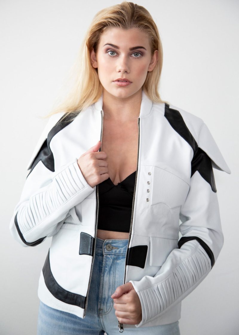 womens white leather jacket