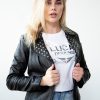 Womens Studded Collar Black Fashion Organic Leather Jacket
