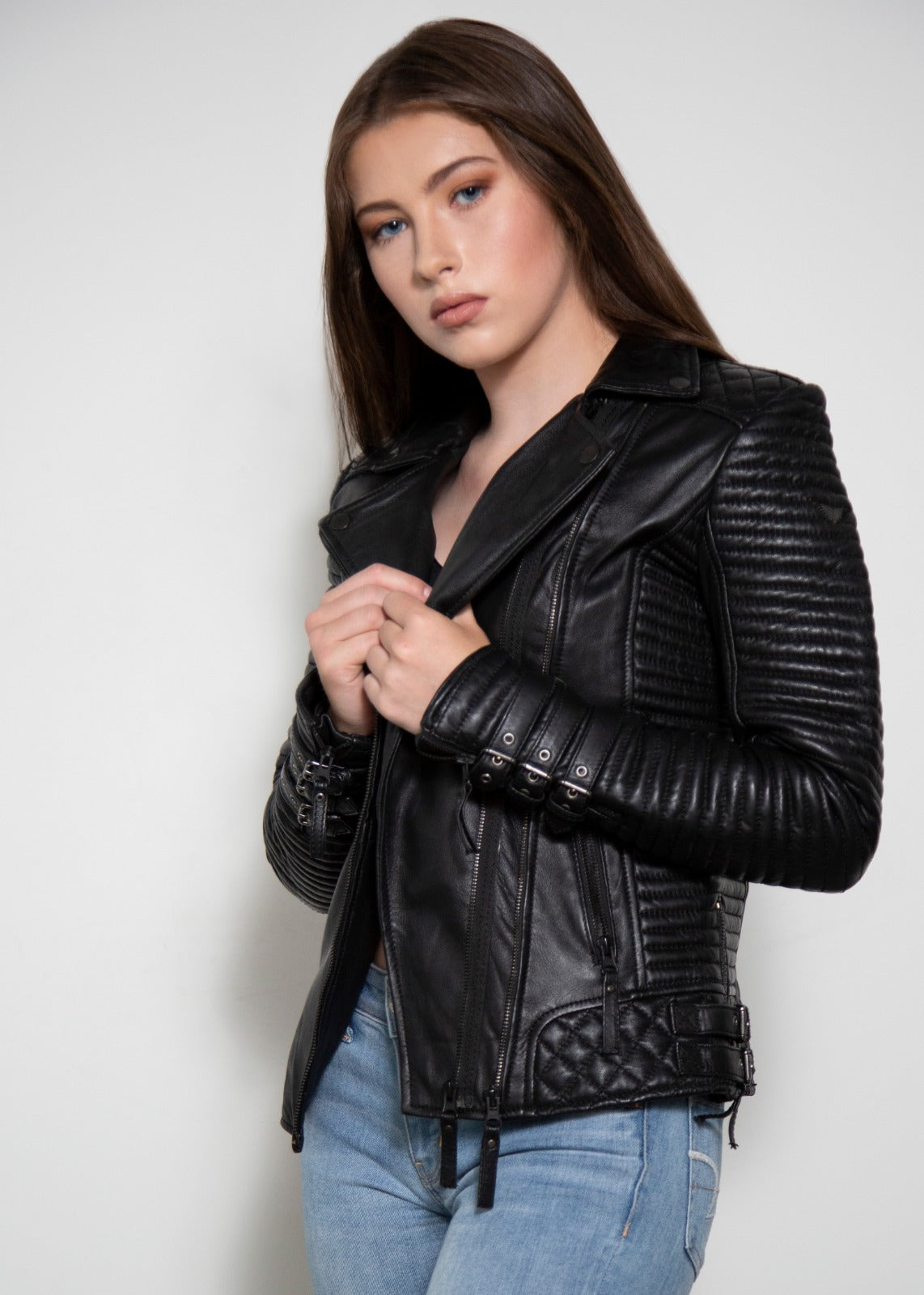 Womens Black Rebel Hawthorne Rocker Leather Jacket