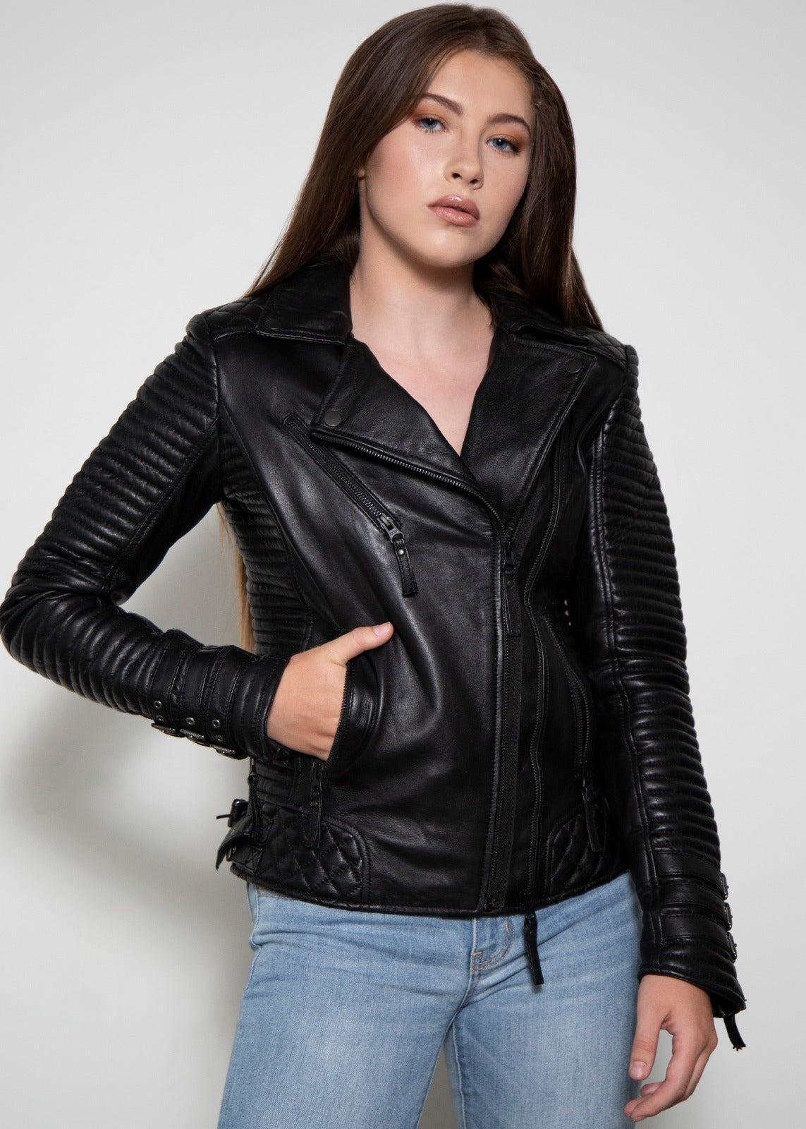 Buy Women's Hawthorne Black Quilted Rockstar Leather Jacket