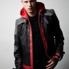 Mens Red Hood Arkham Knight Hoodie Leather Jacket